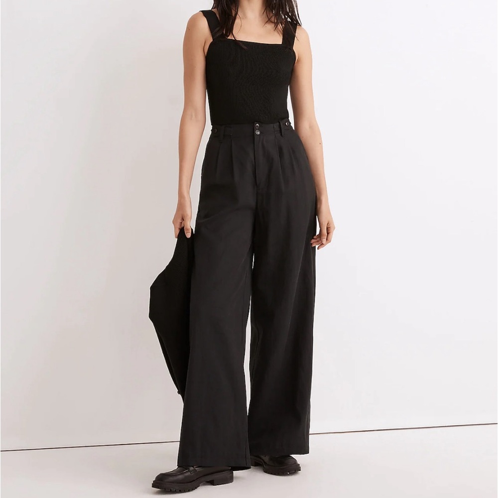 Madewell The Harlow Wide-Leg Pant in True Black Size 16P NWT